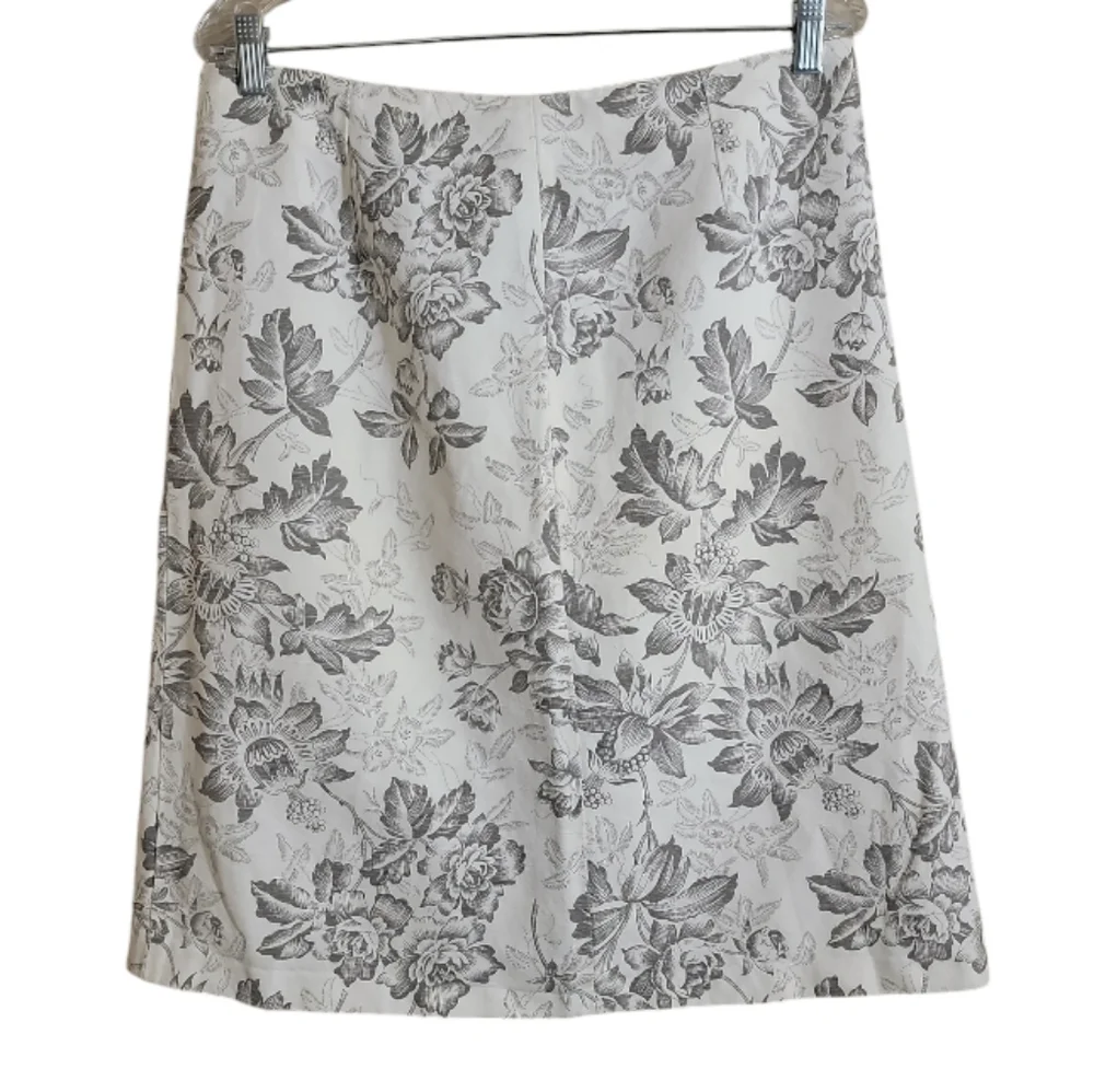 J. Crew floral print linen cotton blend A line skirt cream gray women's size 12